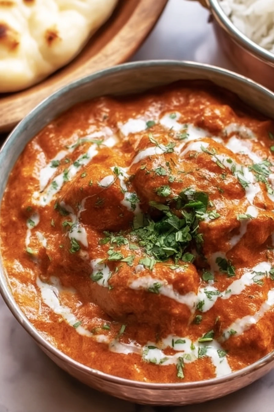 butter chicken, spicy Indian dish, creamy tomato sauce, tender chicken, aromatic spices