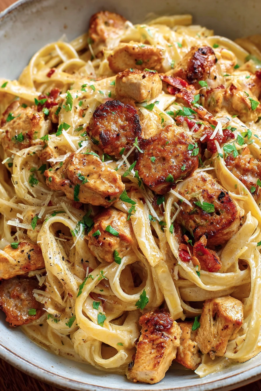 Cajun Chicken, Sausage Alfredo, Spicy, Creamy, Flavorful, Savory