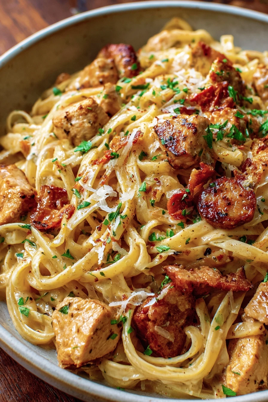 Cajun Chicken, Sausage Alfredo, Spicy, Creamy, Flavorful, Savory