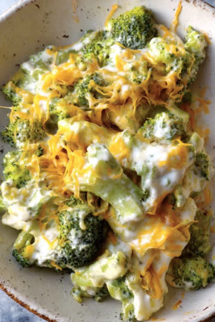 cheesy broccoli casserole, creamy, savory, baked, comfort food, delicious