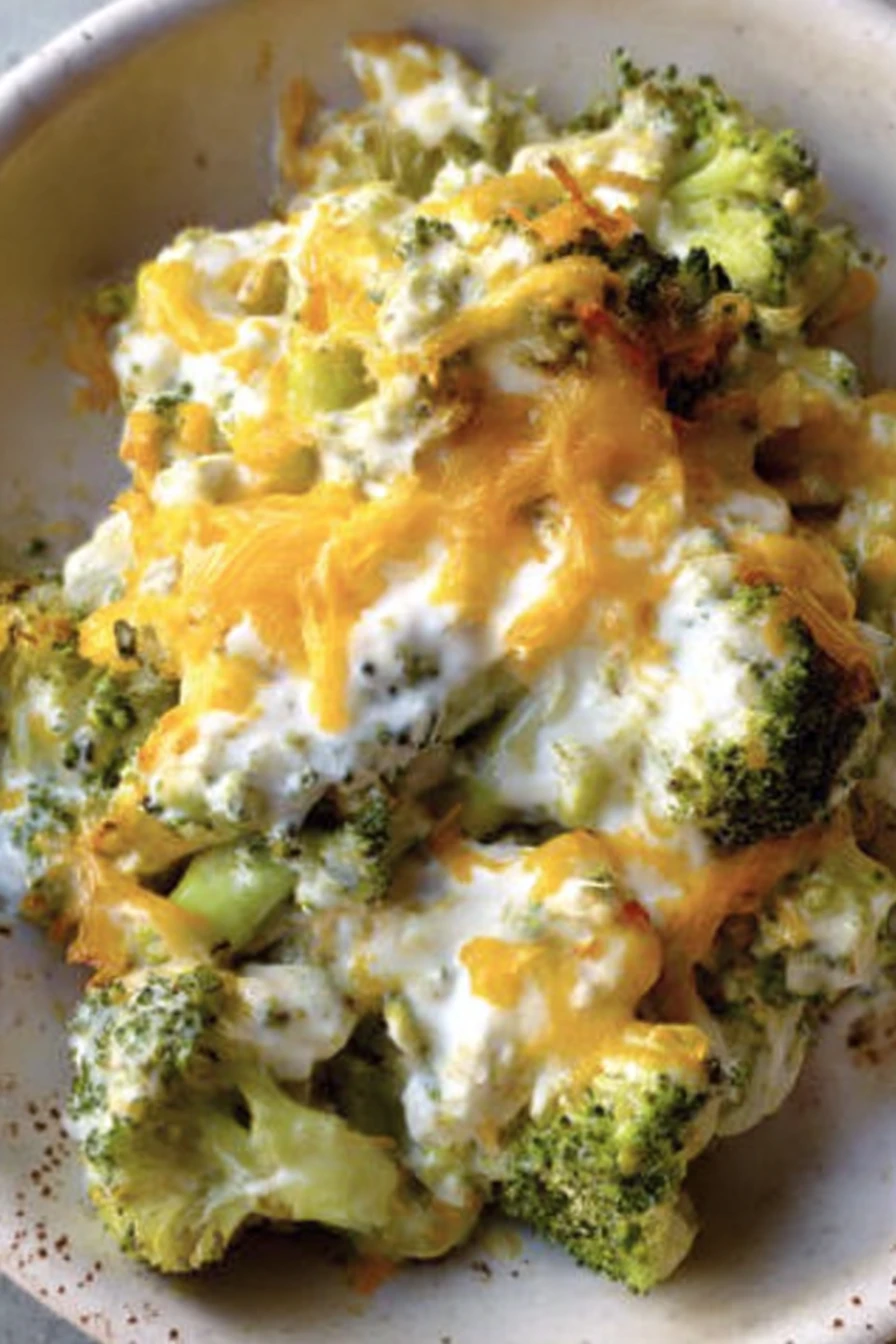 cheesy broccoli casserole, creamy, savory, baked, comfort food, delicious