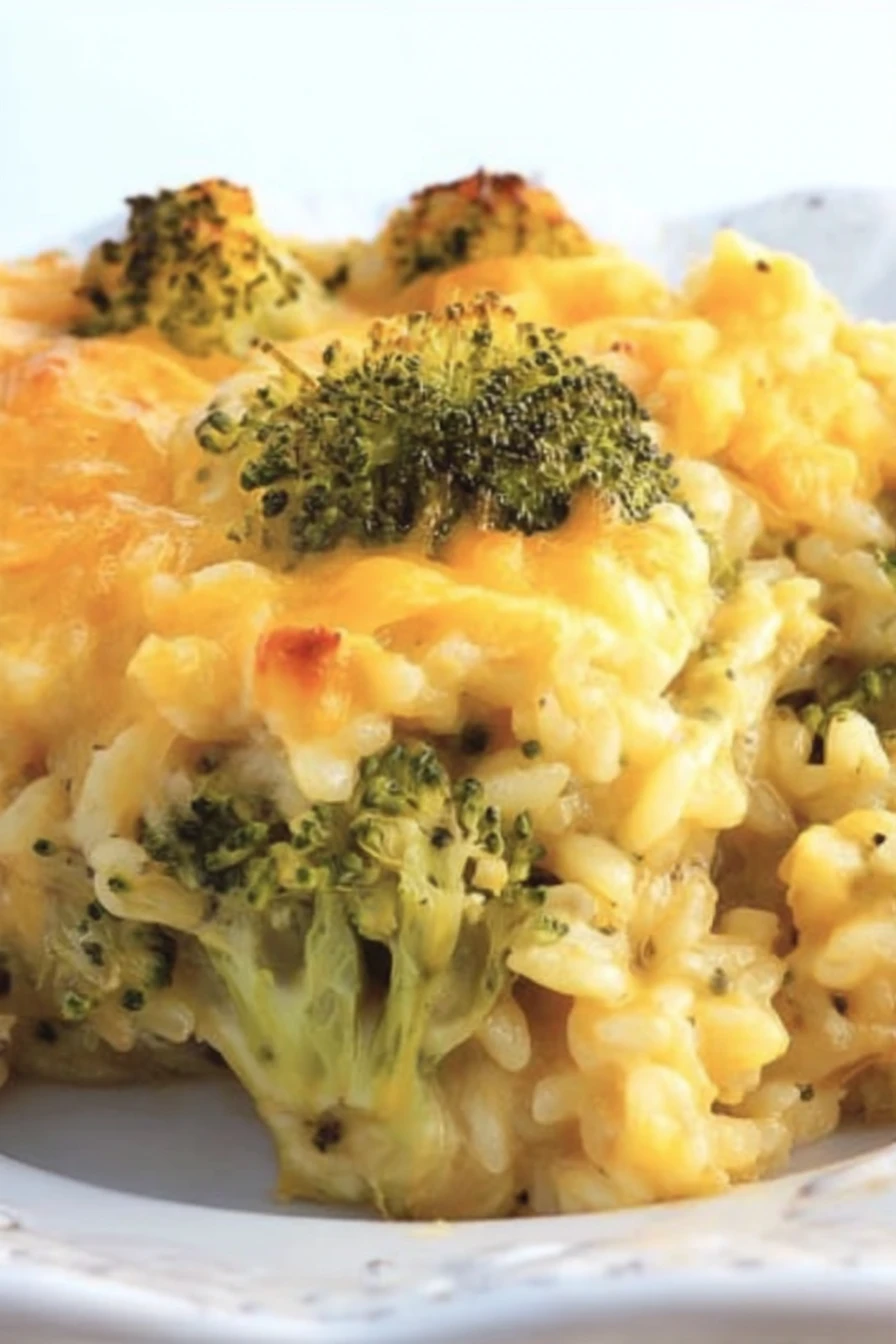 cheesy broccoli rice casserole, comfort food, savory, creamy, delicious