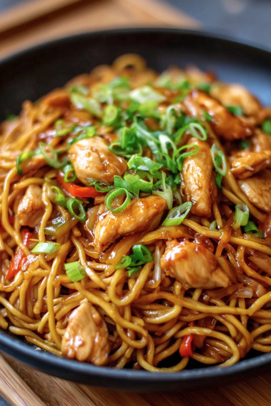 chicken chow mein, savory sauce, flavorful noodles, delicious, Asian cuisine