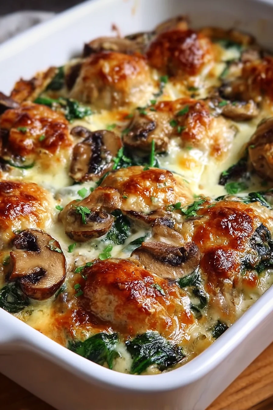 chicken, spinach, mushroom, low-carb, savory, hearty, delicious