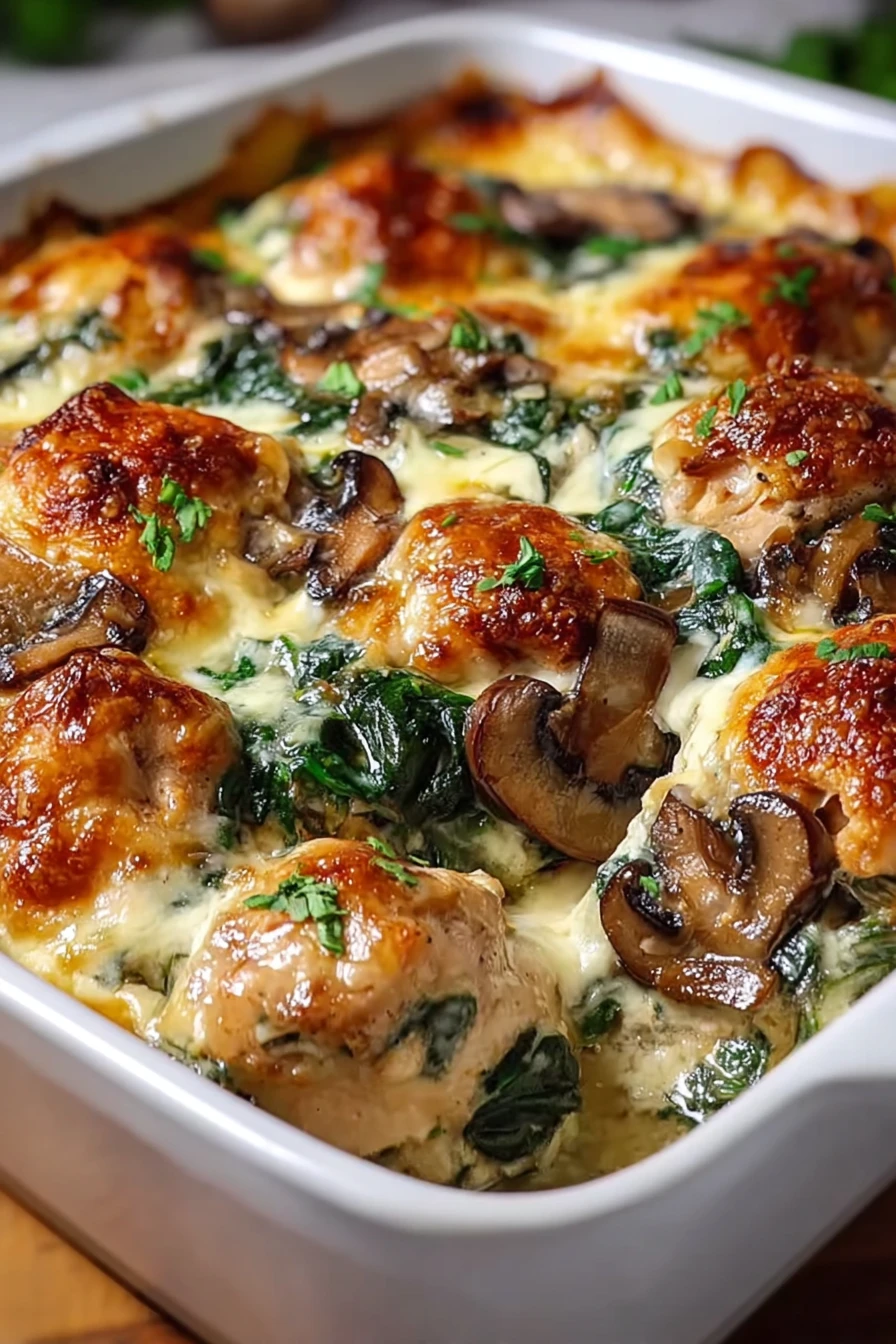 chicken, spinach, mushroom, low-carb, savory, hearty, delicious