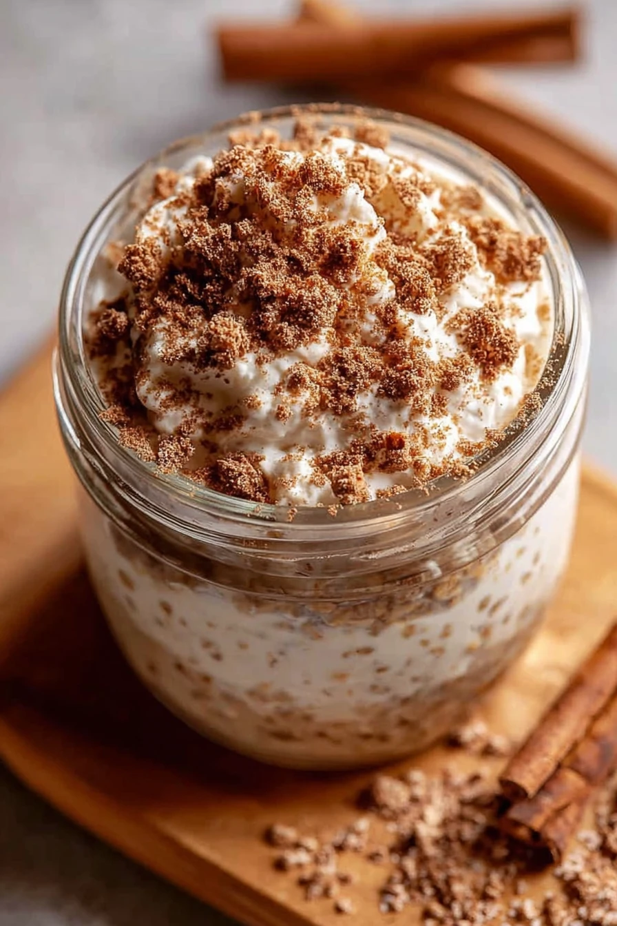 cinnamon roll overnight oats, delicious breakfast, sweet and creamy, aromatic cinnamon swirl