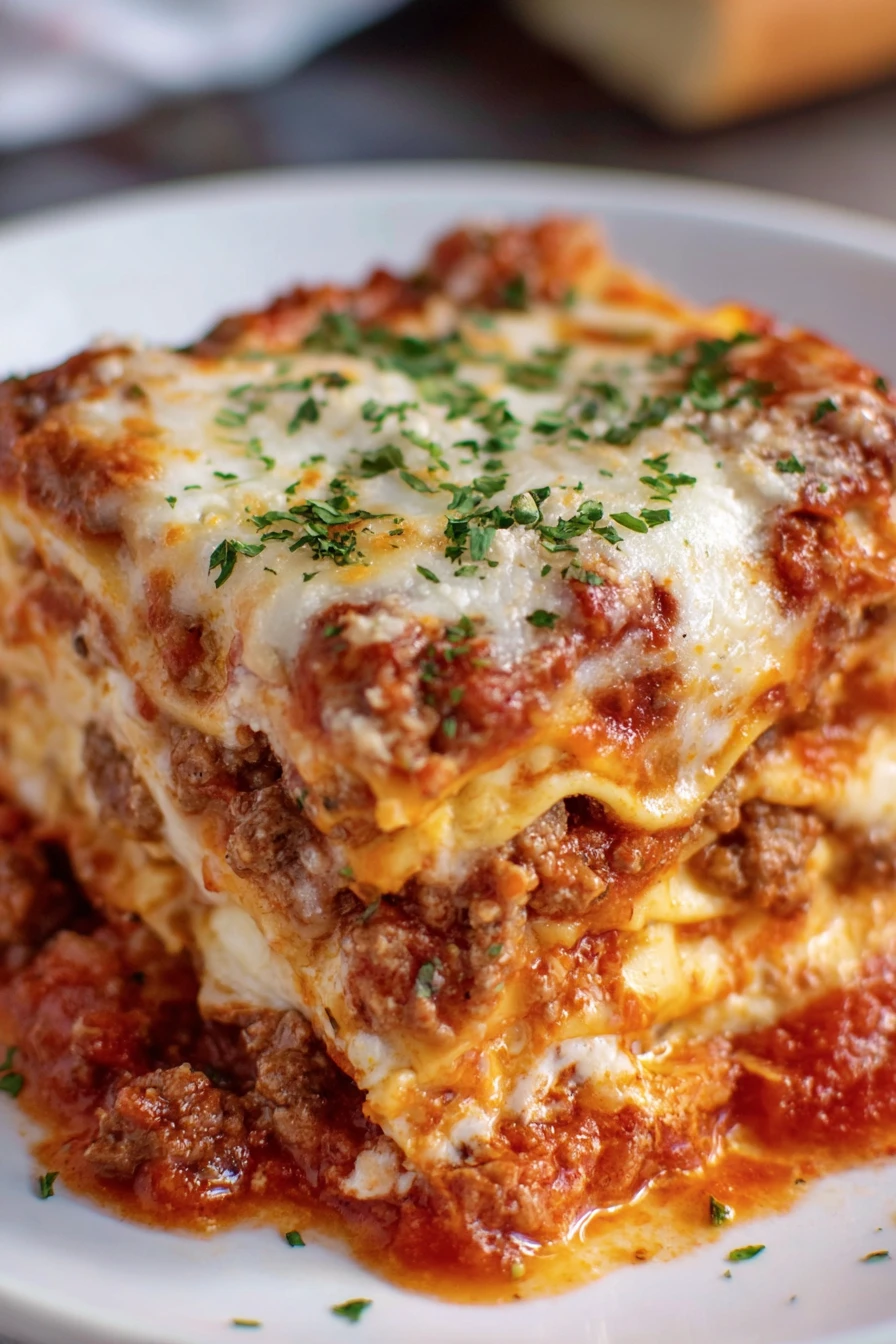 classic lasagna, meat sauce, cheesy, savory, layered, Italian, delicious
