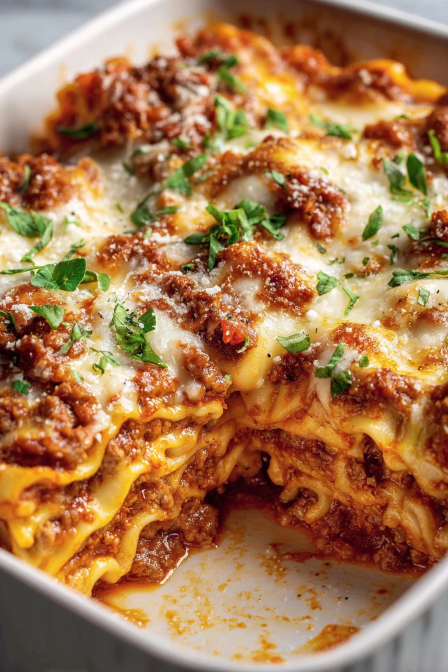 cottage cheese lasagna, cheesy layers, savory tomato sauce, gooey mozzarella