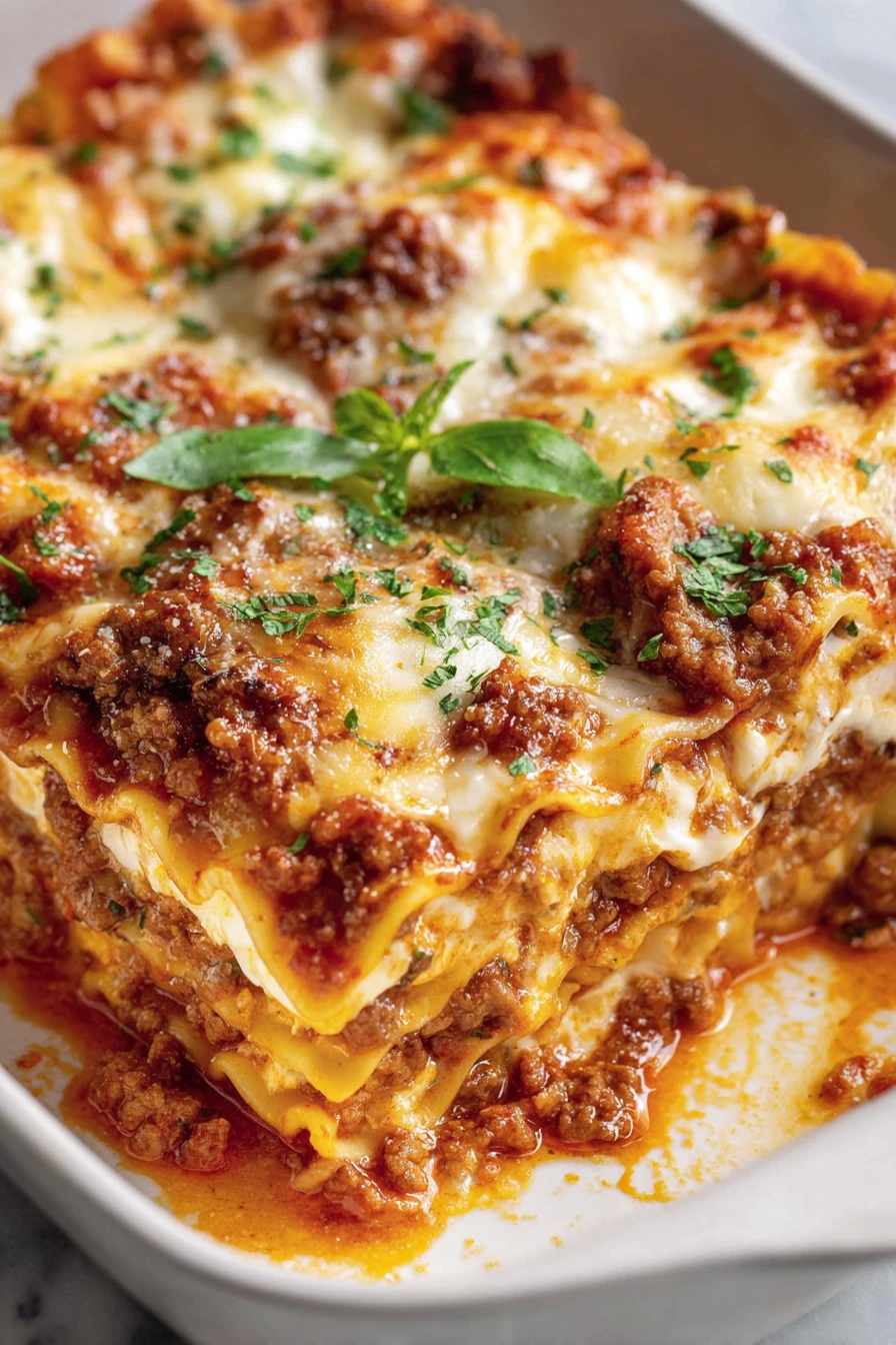 cottage cheese lasagna, cheesy layers, savory tomato sauce, gooey mozzarella