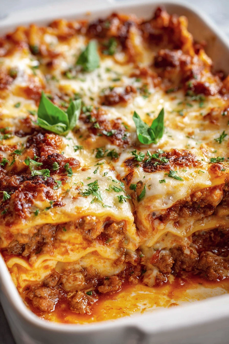 cottage cheese lasagna, cheesy layers, savory tomato sauce, gooey mozzarella