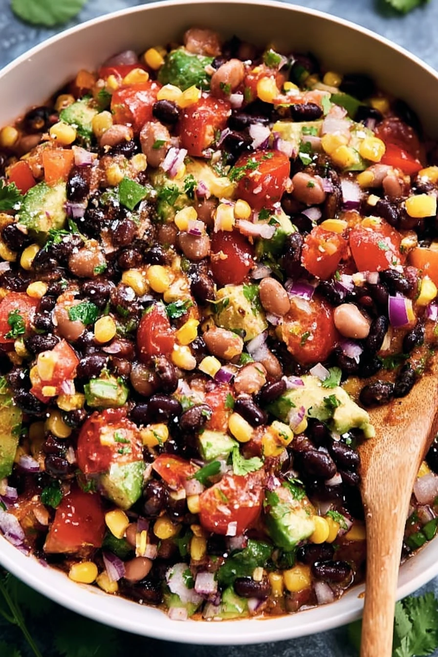 Cowboy Caviar, zesty, colorful, savory, fresh veggies, tangy dressing