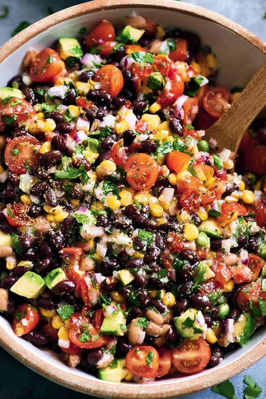 Cowboy Caviar, zesty, colorful, savory, fresh veggies, tangy dressing