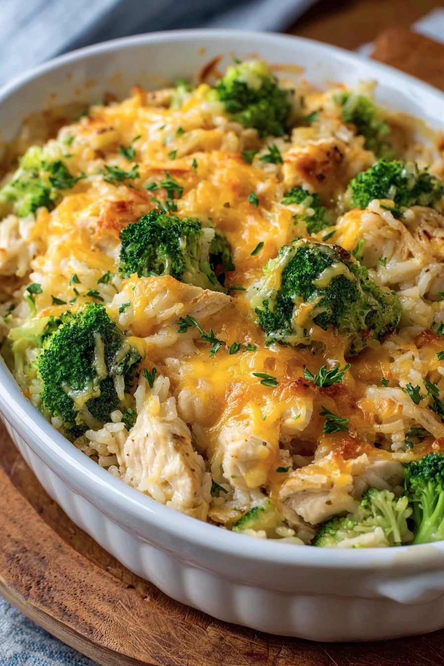 creamy broccoli, chicken, rice, casserole, savory, comforting, delicious