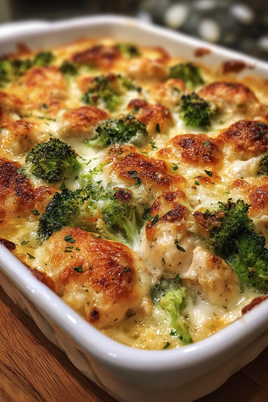 creamy chicken broccoli bake, cheesy, flavorful, baked casserole, comforting