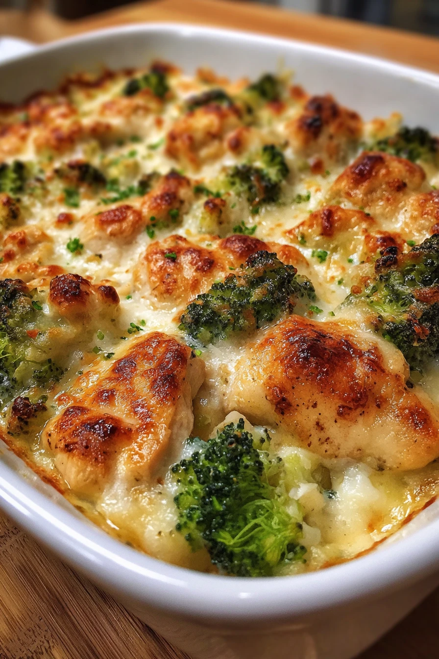 creamy chicken broccoli bake, cheesy, flavorful, baked casserole, comforting