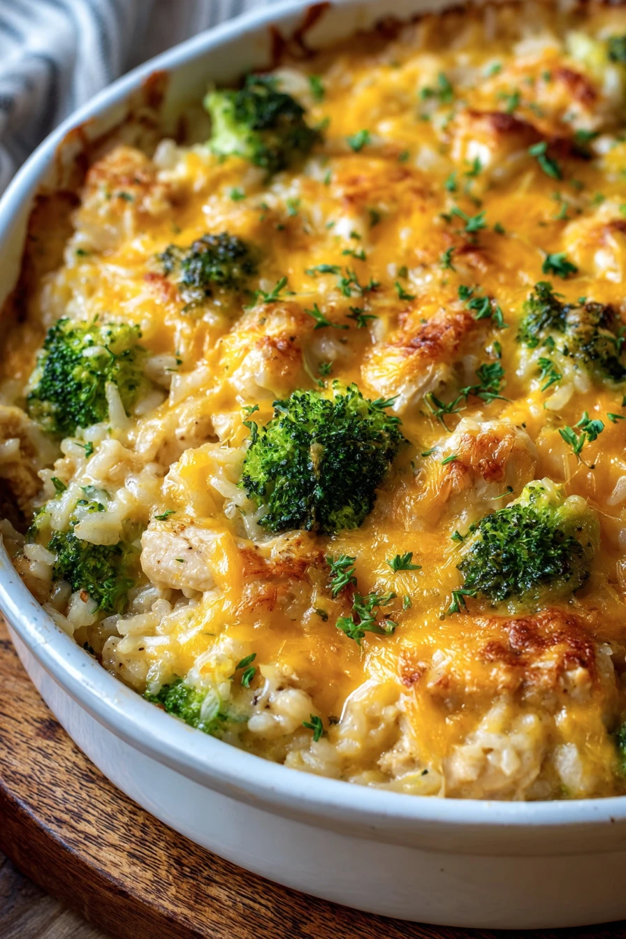 creamy, chicken, broccoli, rice, cheese, casserole, savory, comforting, delicious