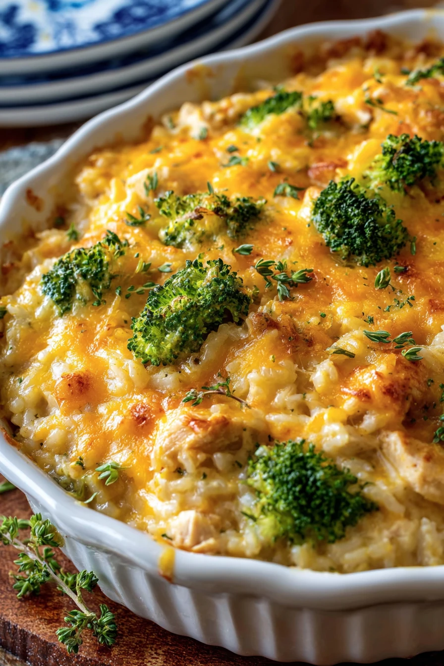creamy chicken, broccoli, rice, cheese, casserole, savory, comforting