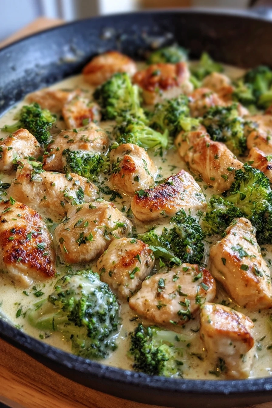 creamy garlic chicken, broccoli skillet, savory, flavorful, delicious
