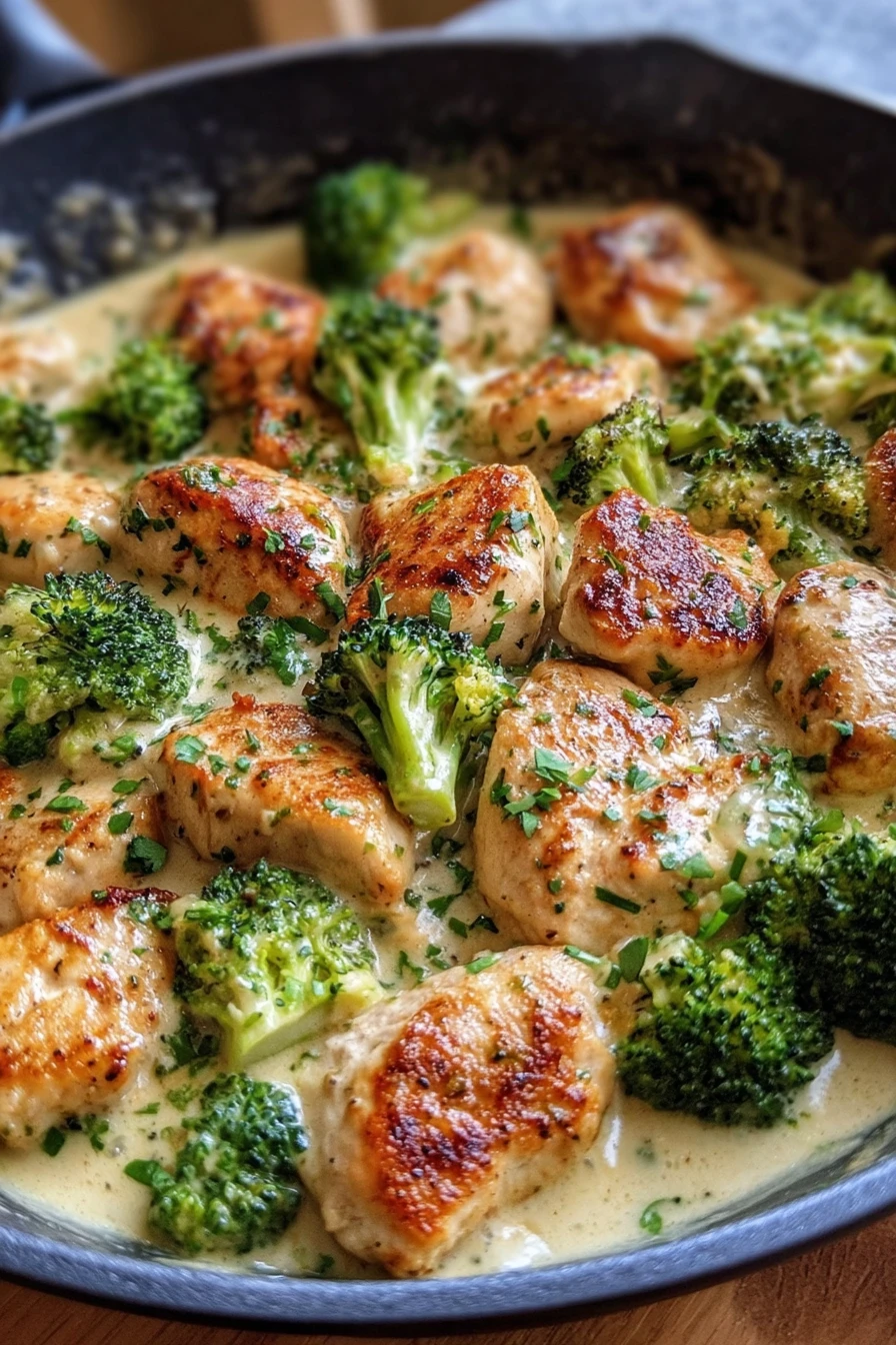 creamy garlic chicken, broccoli skillet, savory, flavorful, delicious