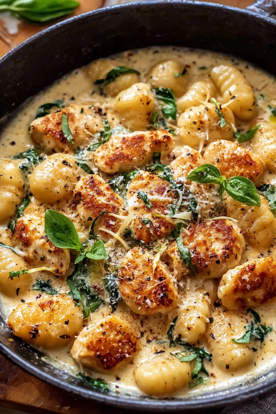 Creamy Lemon Garlic Chicken Gnocchi Skillet, savory, zesty, flavorful, skillet meal, comfort food