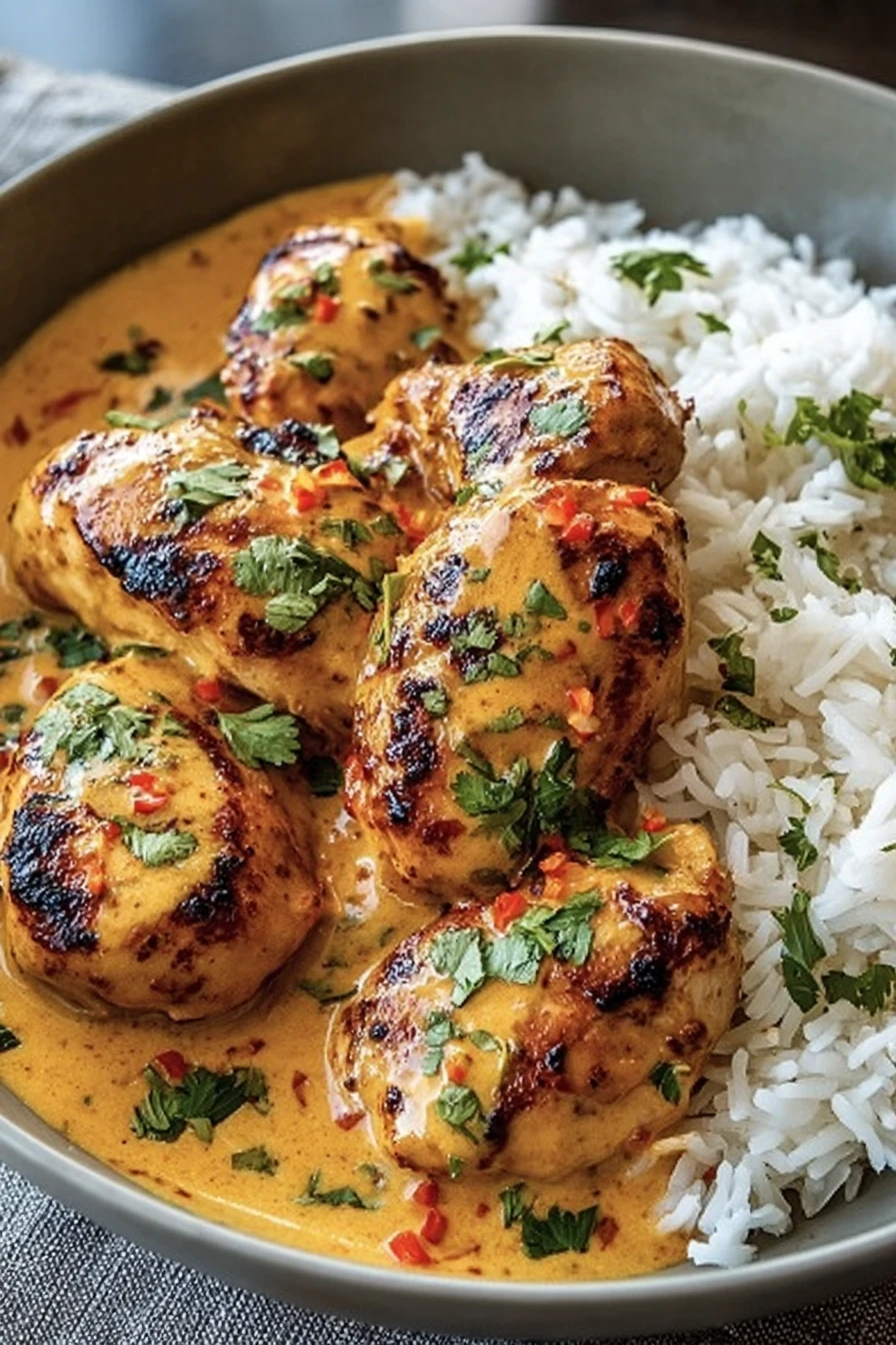 creamy, peri-peri chicken, rice, spicy, flavorful, delicious, savory