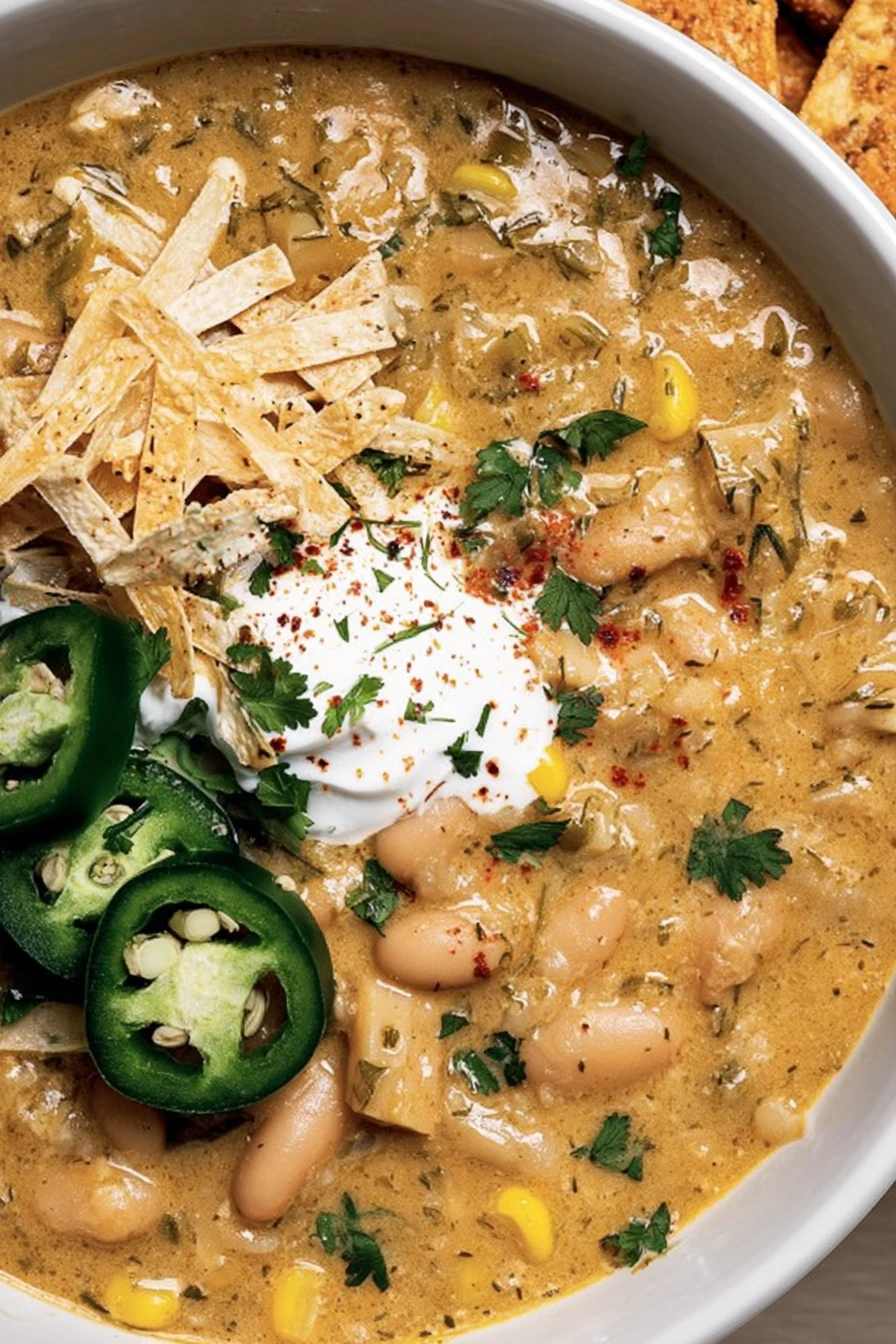 creamy, vegan white bean chili, flavorful, hearty, plant-based, delicious