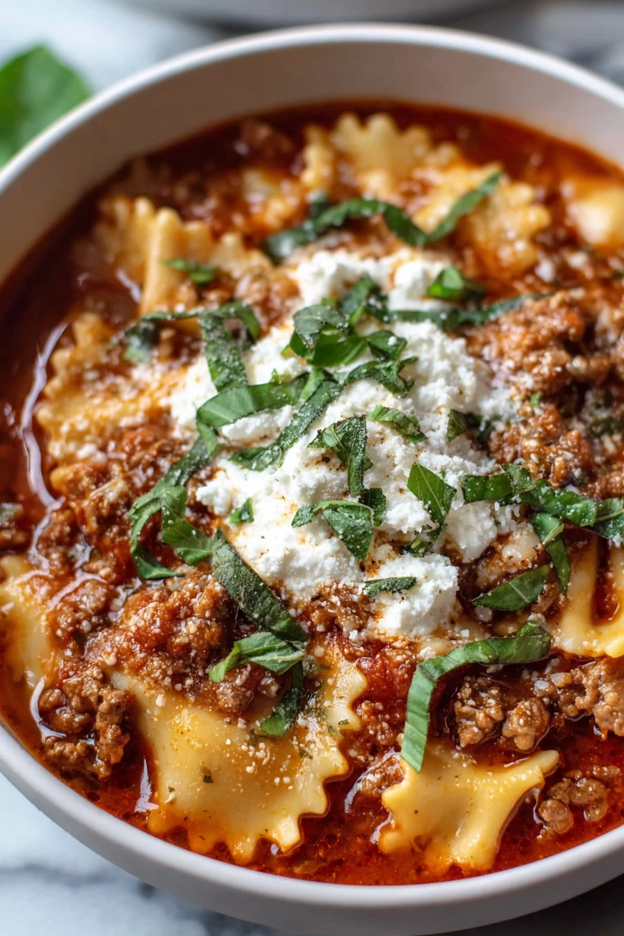 crockpot lasagna soup, hearty, comforting, cheesy, Italian flavors, savory broth