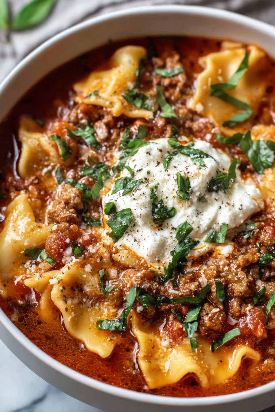 Crockpot Lasagna Soup, hearty, savory, cheesy, Italian, slow cooker, comfort food