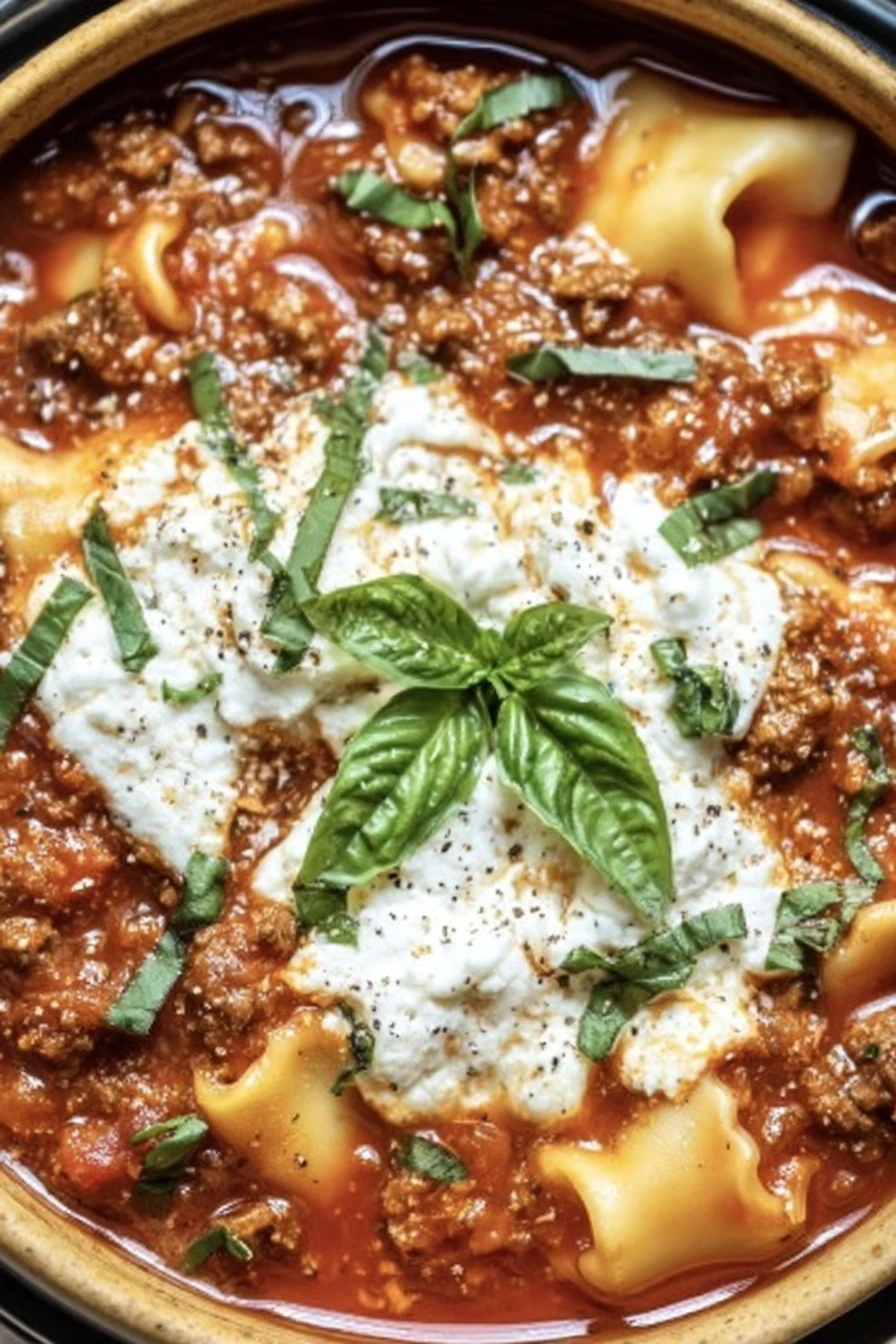 crockpot lasagna soup, savory, hearty, cheesy, Italian flavors, comforting, delicious