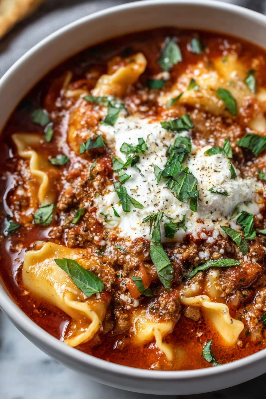 Crockpot Lasagna Soup, hearty, savory, cheesy, Italian, slow cooker, comfort food
