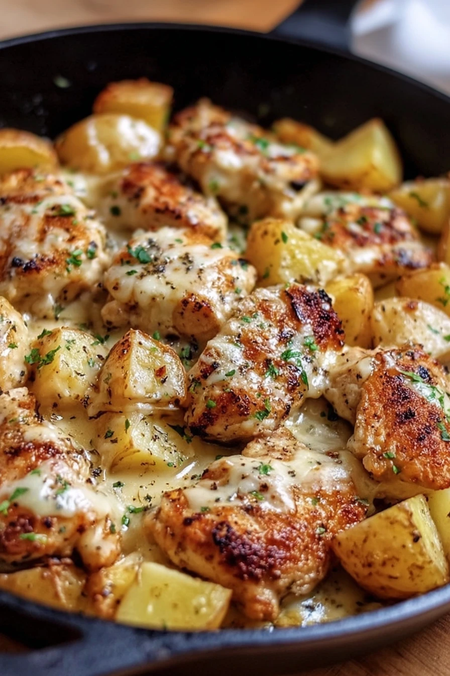 Garlic Parmesan Chicken, Potatoes Skillet, savory, flavorful, delicious, mouthwatering, aromatic