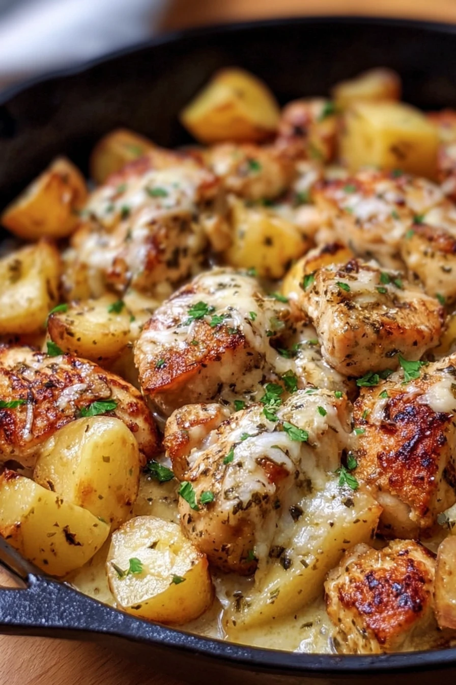 Garlic Parmesan Chicken, Potatoes Skillet, savory, flavorful, delicious, mouthwatering, aromatic