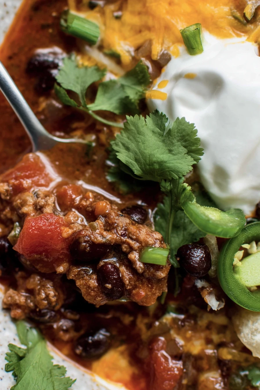 Easy Black Bean Chili, savory, hearty, spicy, comforting, flavorful, vegetarian, satisfying