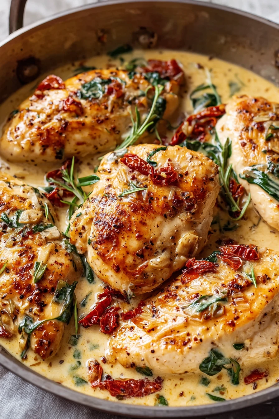 creamy Tuscan garlic chicken, easy recipe, flavorful, savory, delicious, creamy sauce, Italian-inspired dish