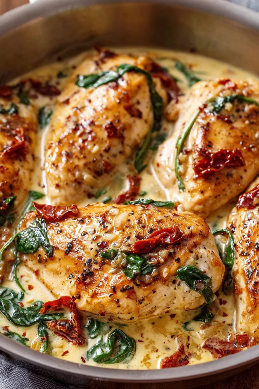 creamy Tuscan garlic chicken, easy recipe, flavorful, savory, delicious, creamy sauce, Italian-inspired dish