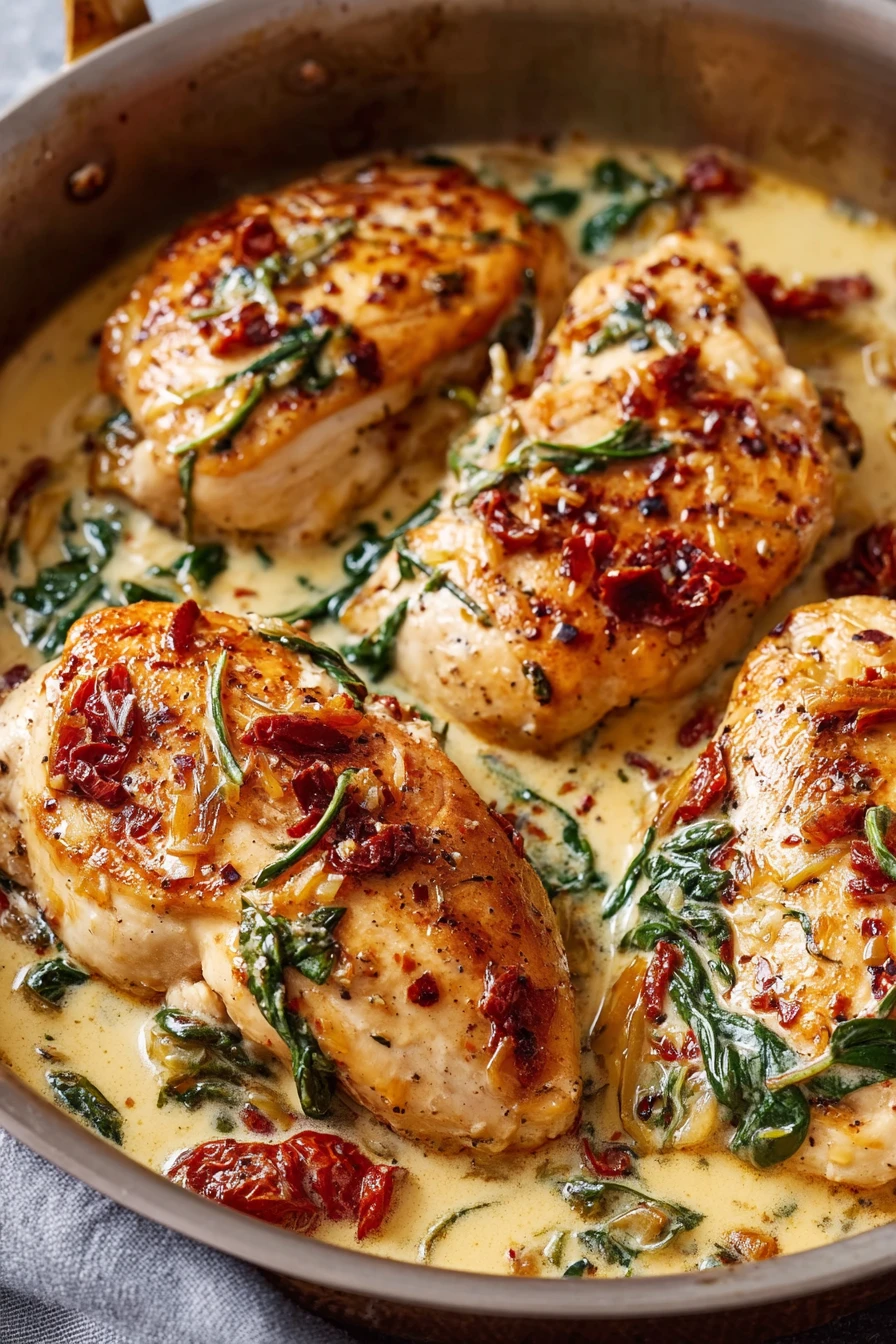 creamy Tuscan garlic chicken, easy recipe, flavorful, savory, delicious, creamy sauce, Italian-inspired dish