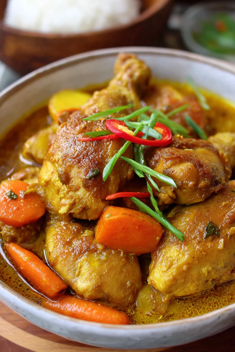 Filipino, chicken curry, coconut milk, savory, aromatic, creamy, flavorful