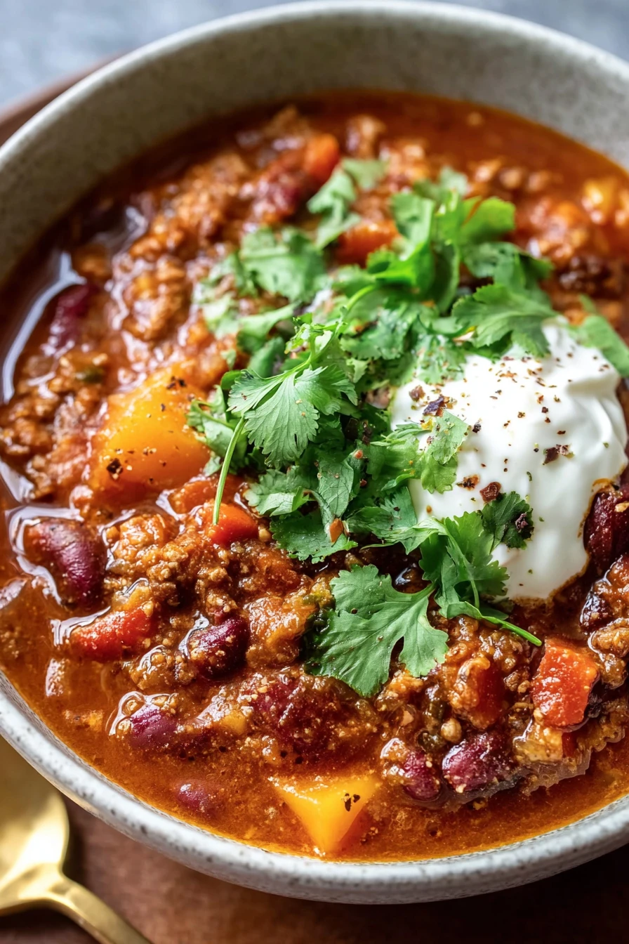 flavorful, pumpkin chili, savory, hearty, autumnal spices, comforting, delicious