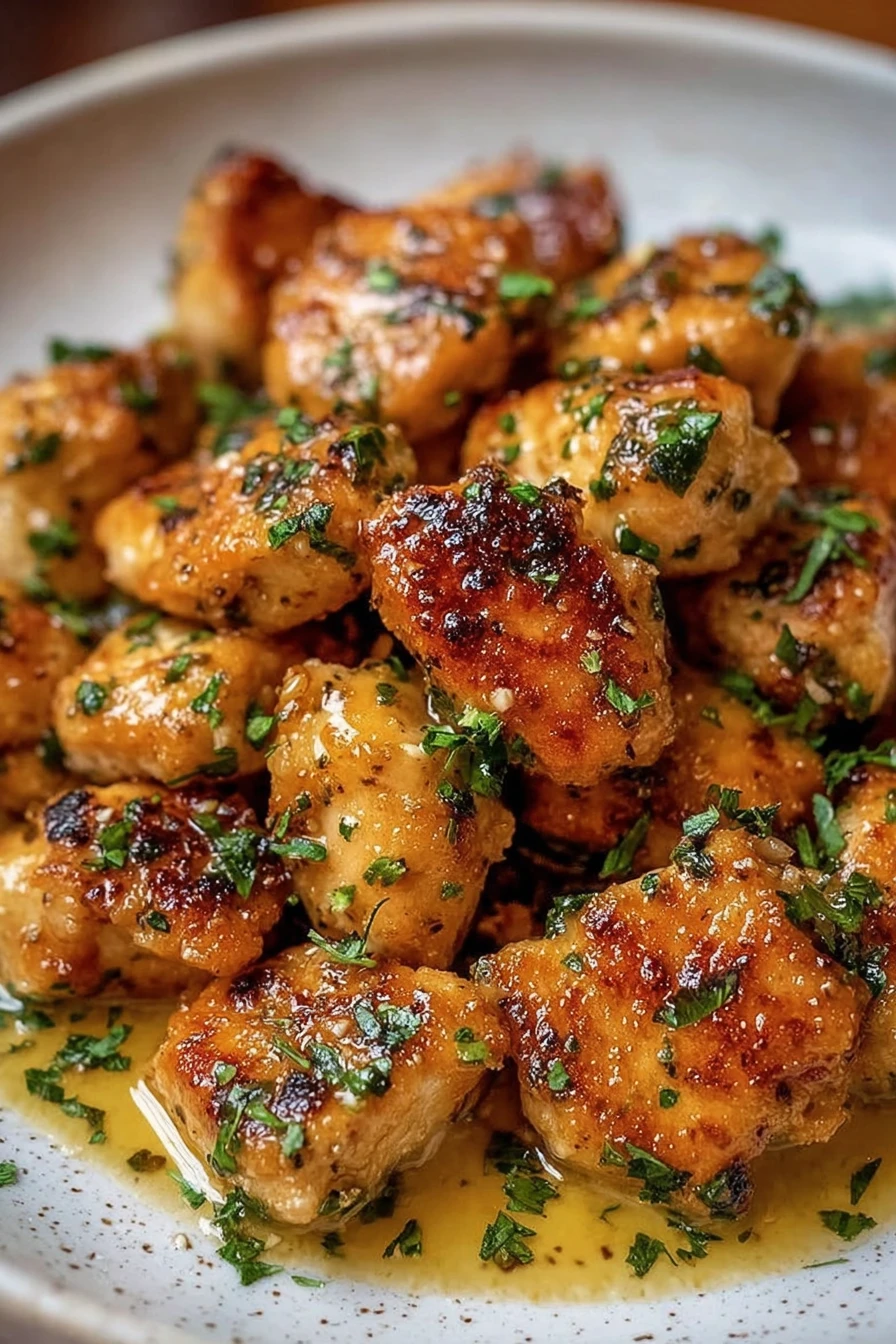 garlic butter chicken bites, savory, juicy, flavorful, crispy coating, delicious bite-sized appetizer