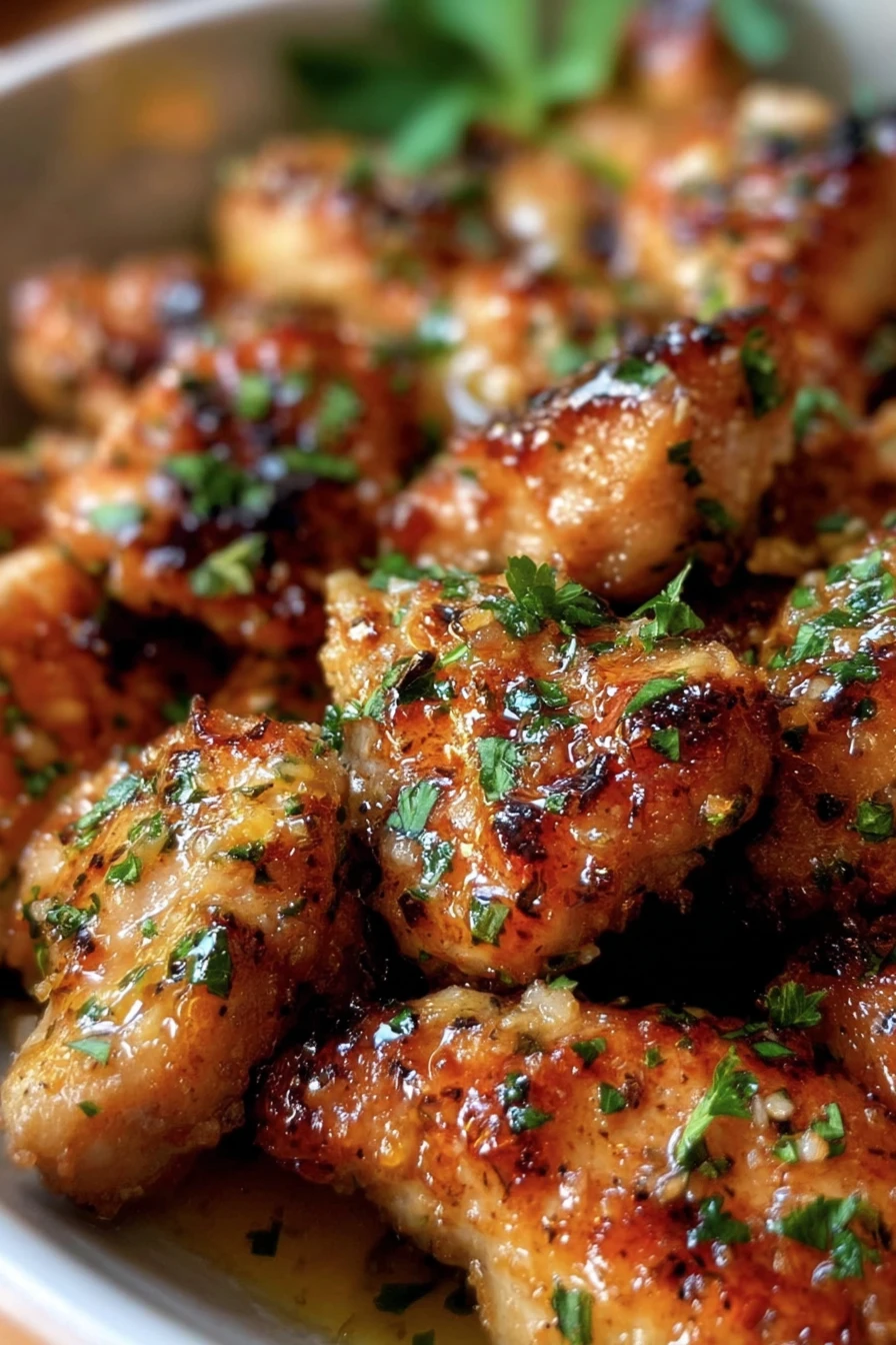 garlic butter chicken bites, savory, juicy, flavorful, mouthwatering, appetizer, delicious, crispy coating