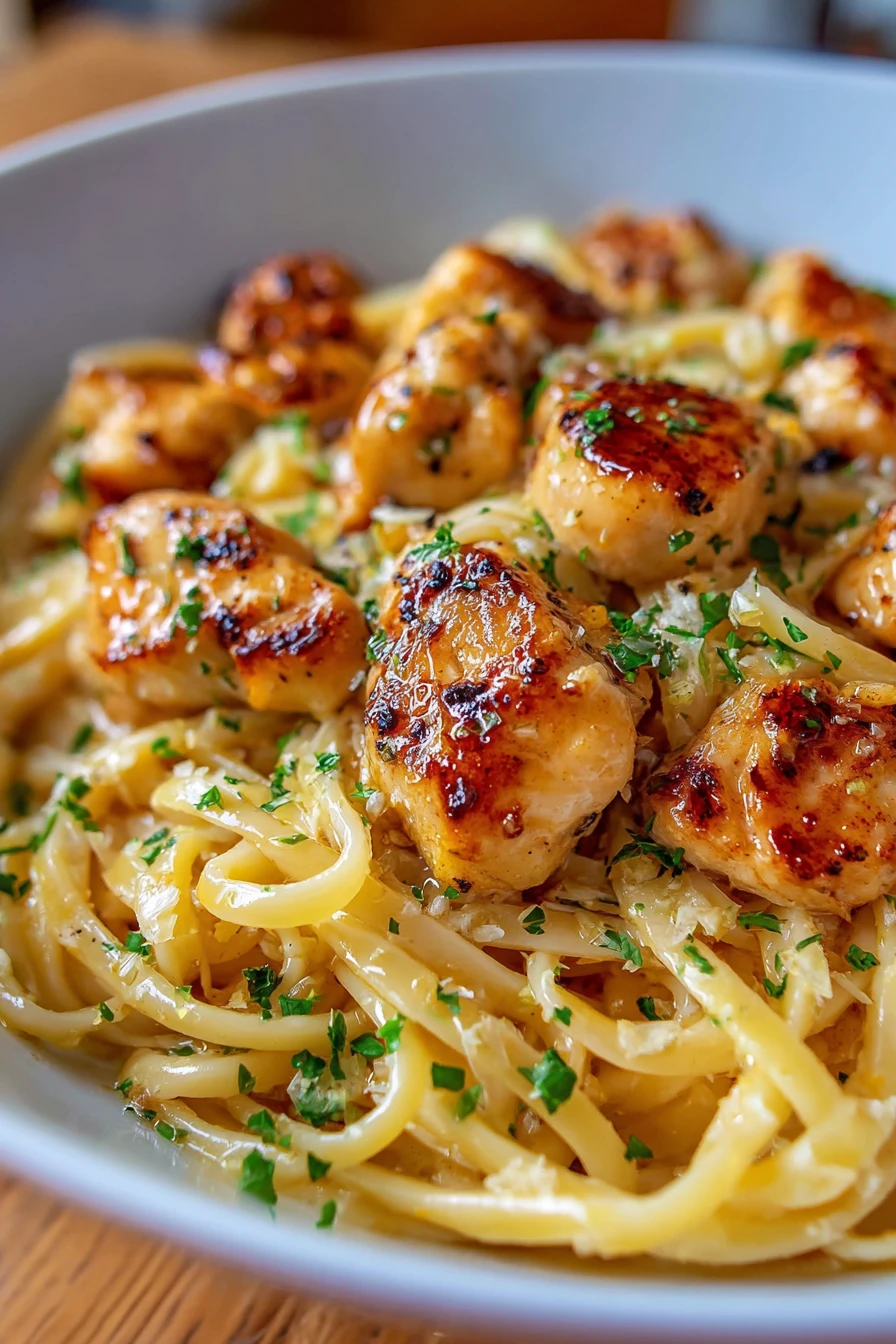 garlic butter chicken pasta, savory, creamy, flavorful, satisfying, delicious, aromatic, comforting