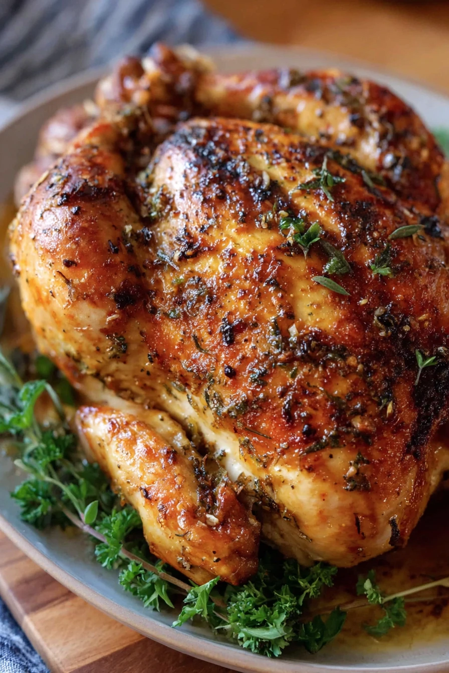 garlic butter roast chicken, savory, juicy, flavorful, succulent, aromatic herbs