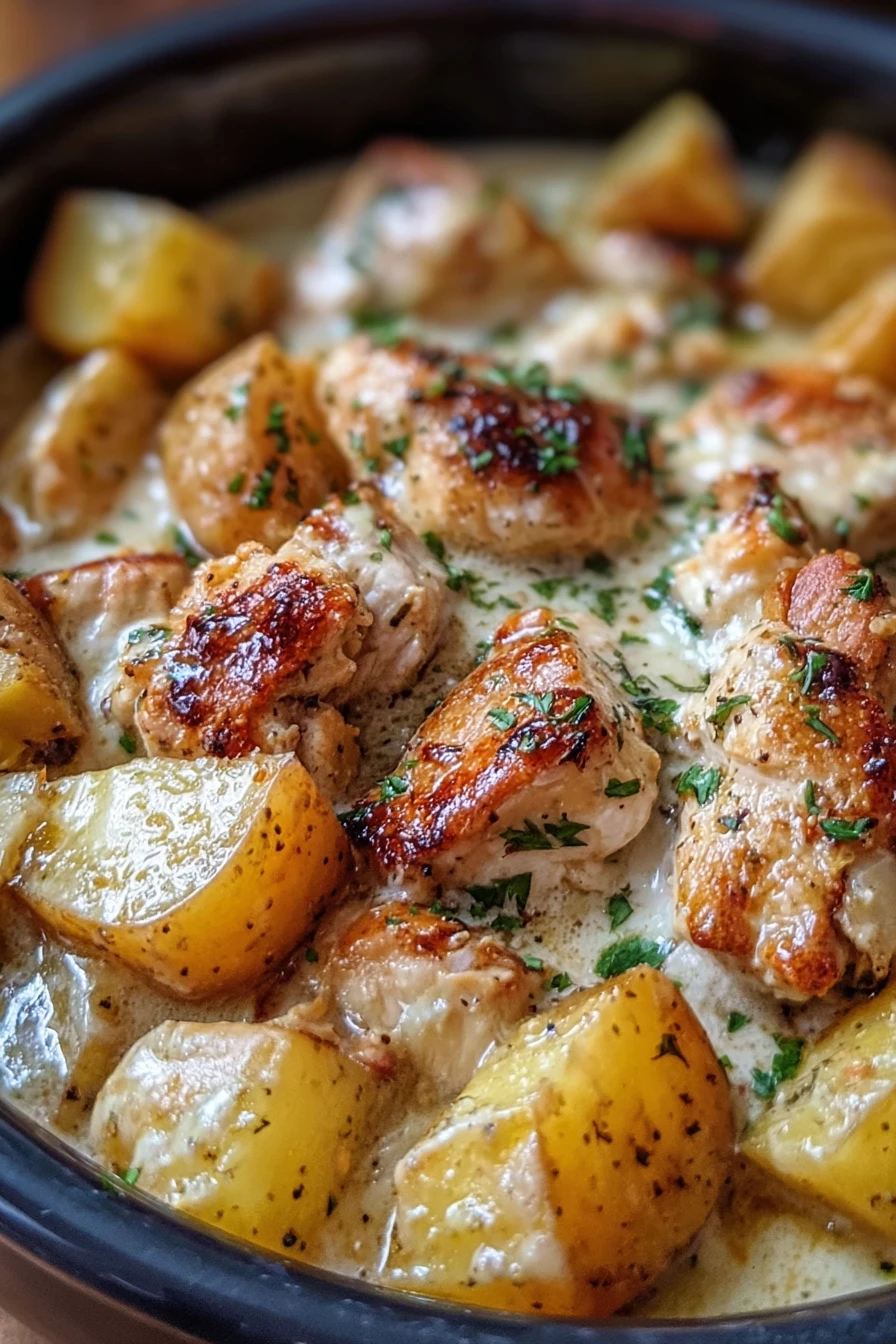 Garlic Parmesan Crockpot Chicken, Potatoes, savory, creamy, aromatic, delicious