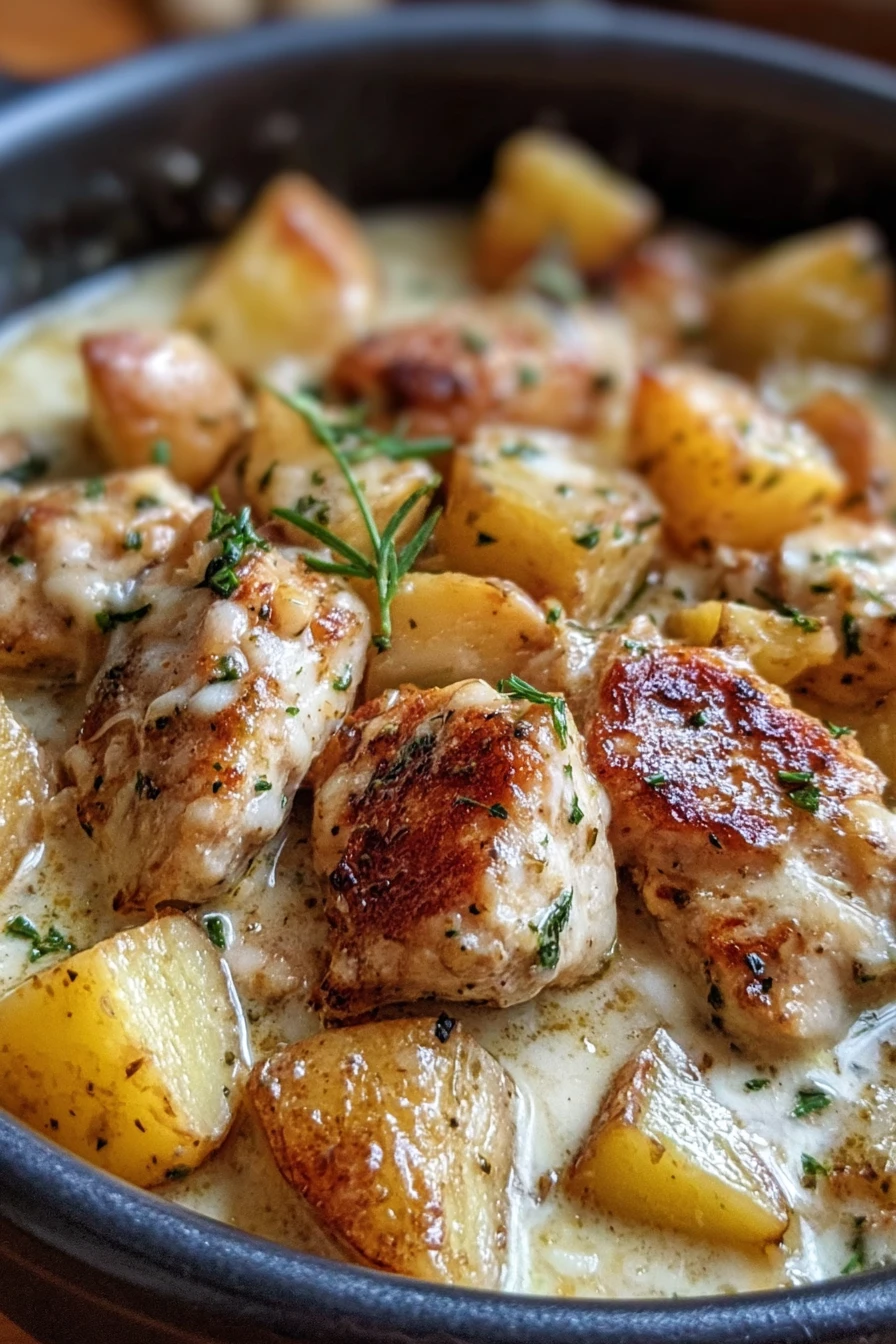 Garlic Parmesan Crockpot Chicken, Potatoes, savory, creamy, aromatic, delicious