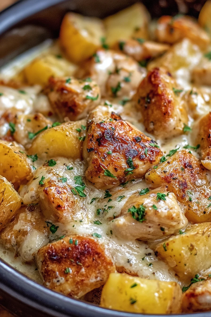Garlic Parmesan Crockpot Chicken, Potatoes, savory, flavorful, aromatic, delicious
