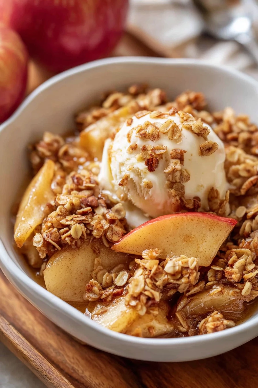 healthy apple crisp, delicious dessert, crunchy topping, sweet and tart, baked apples