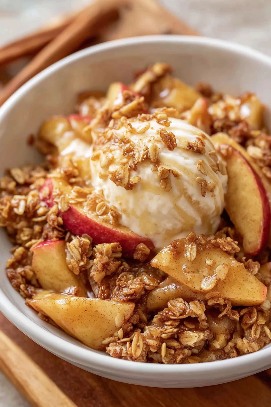 healthy apple crisp, delicious dessert, crunchy topping, sweet and tart, baked apples