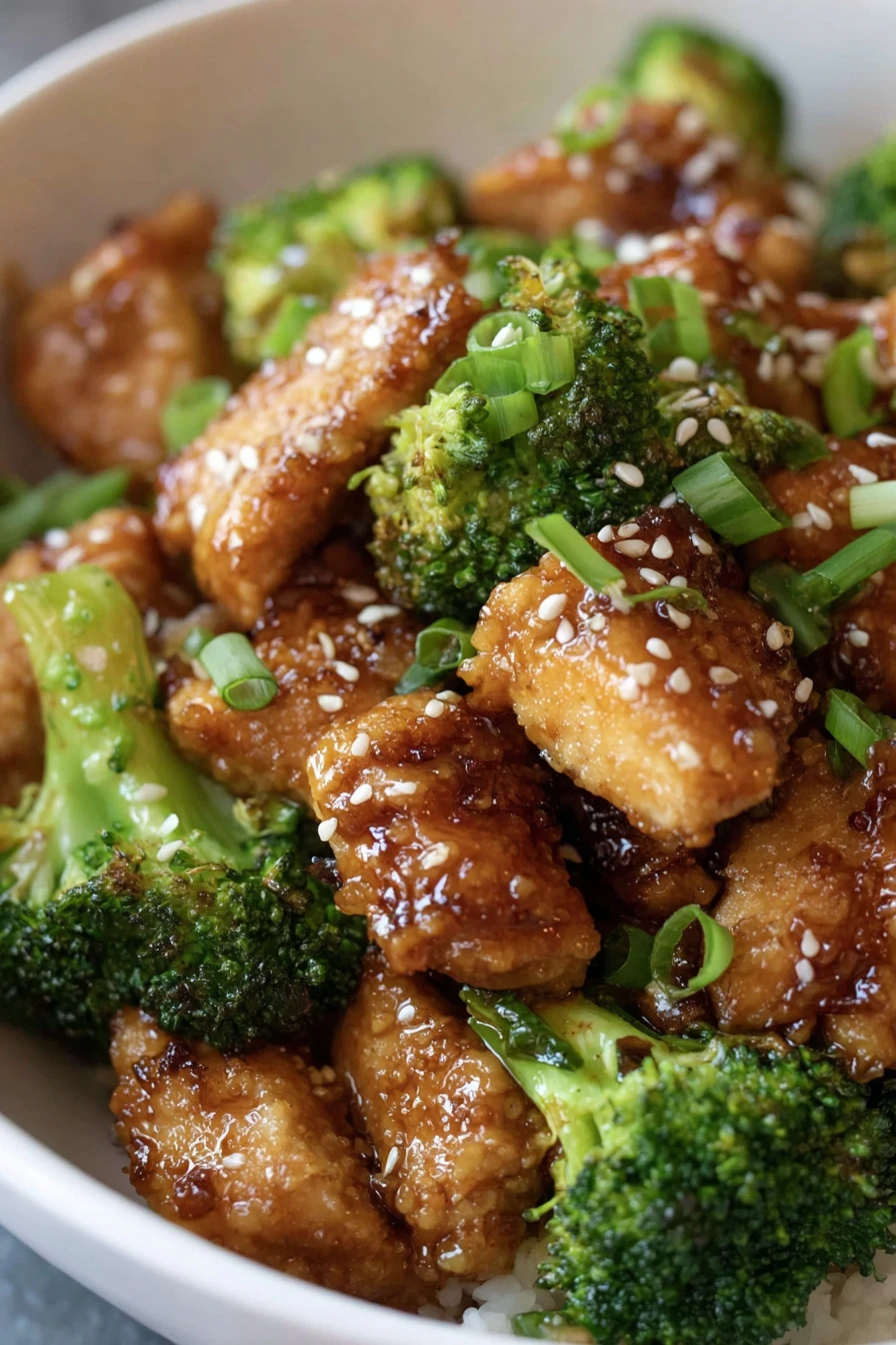 honey sesame chicken, broccoli, savory, flavorful, Asian-inspired, delicious accompaniment
