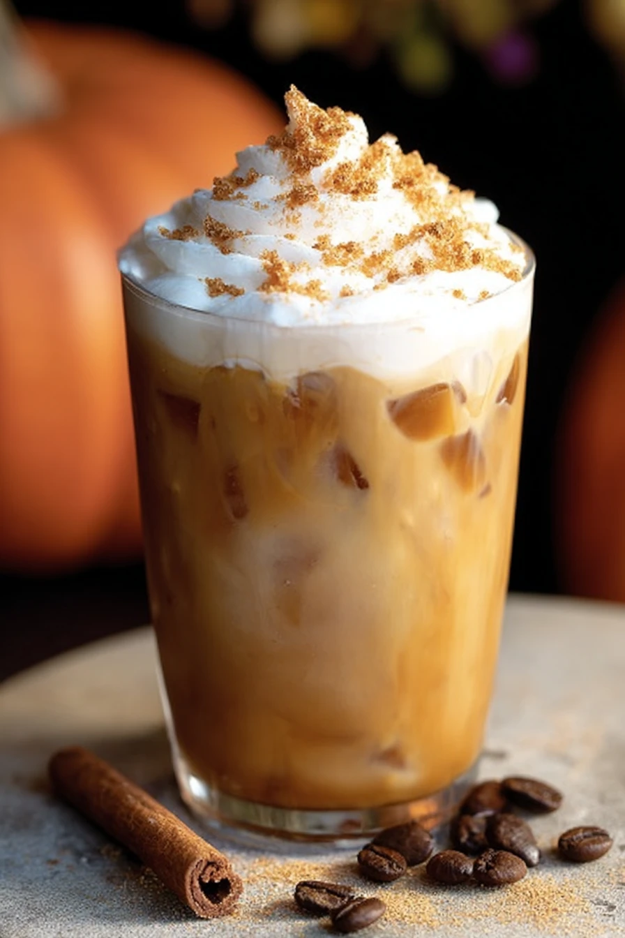 Iced Pumpkin Spiced Latte, autumn, refreshing, creamy, seasonal, delicious, coffee, beverage