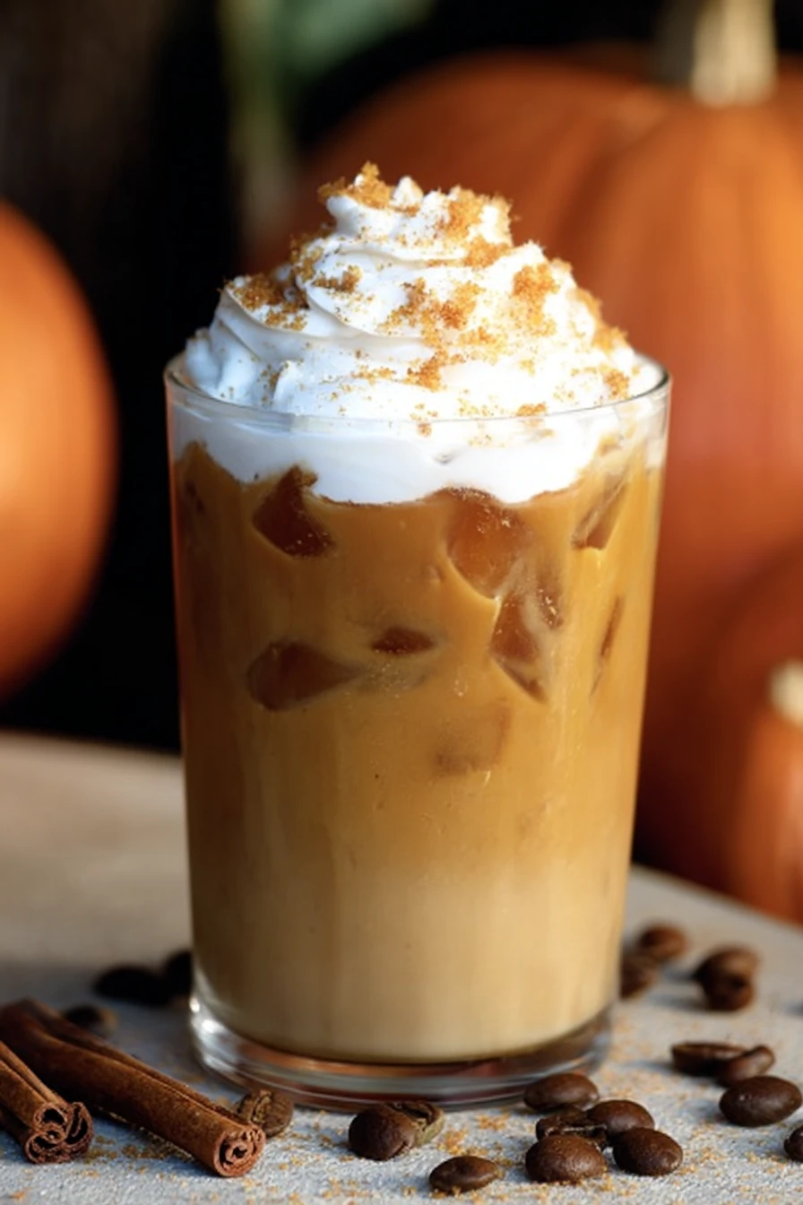 Iced Pumpkin Spiced Latte, autumn, refreshing, creamy, seasonal, delicious, coffee, beverage